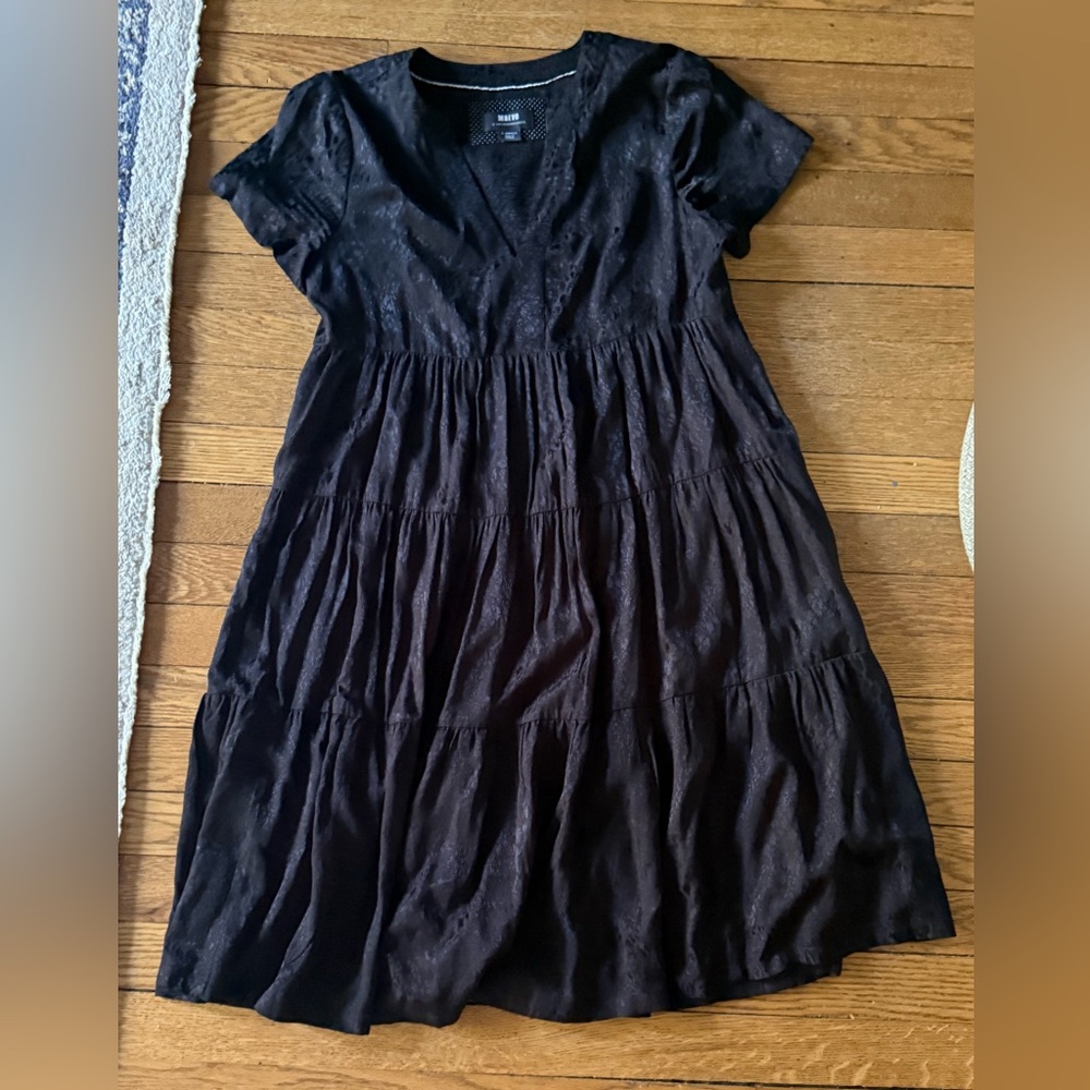 Anthropologie Maeve Black Tiered Animal Print Dress - Size XS
